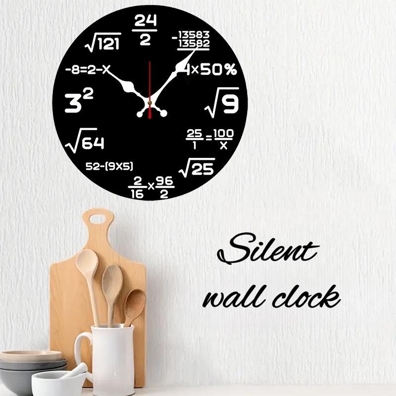 Mathematical Formulas Wooden Round Silent Hanging Wall Clock, Suitable For Living Room,Office,Study Room,Bedroom,Home Decoration