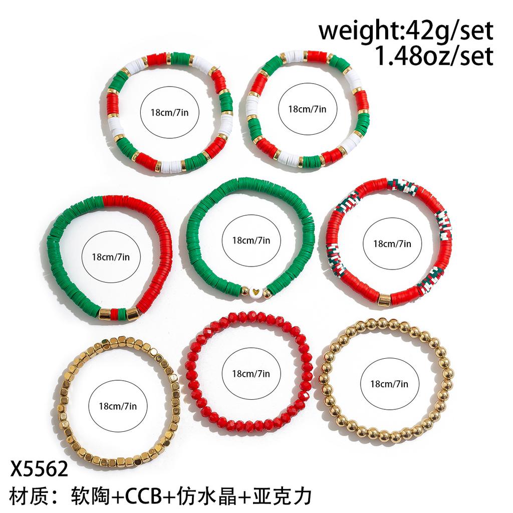 Christmas Soft Pottery Beaded Bracelet Set, Creative Holiday Gift Snowman Elk Alphabet Bracelet