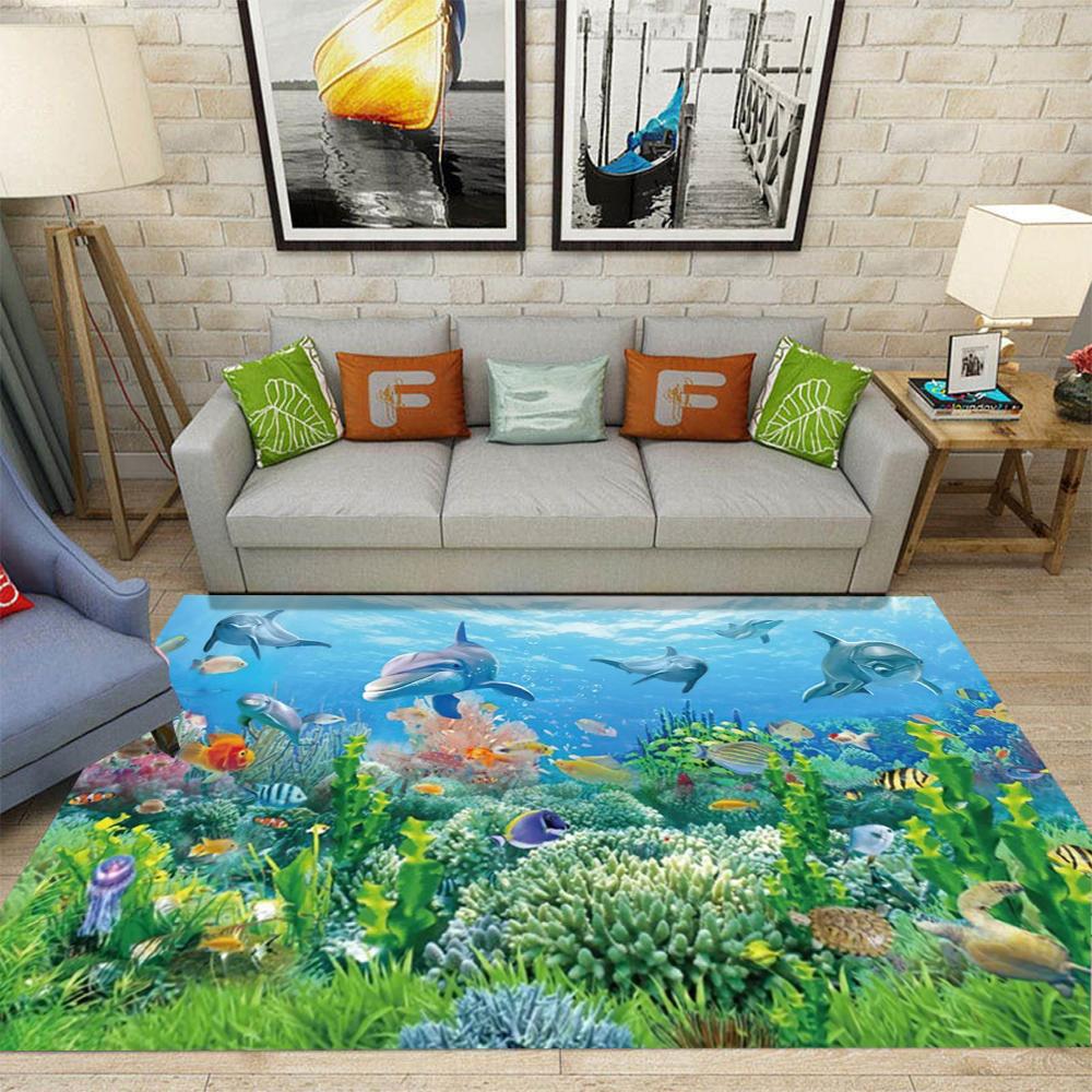 

Cute Sea Turtle Area Rug with Colorful Underwater Scene Living Room Bedroom Kids Room Decor Carpet Home Decoration Mat 40X60CM
