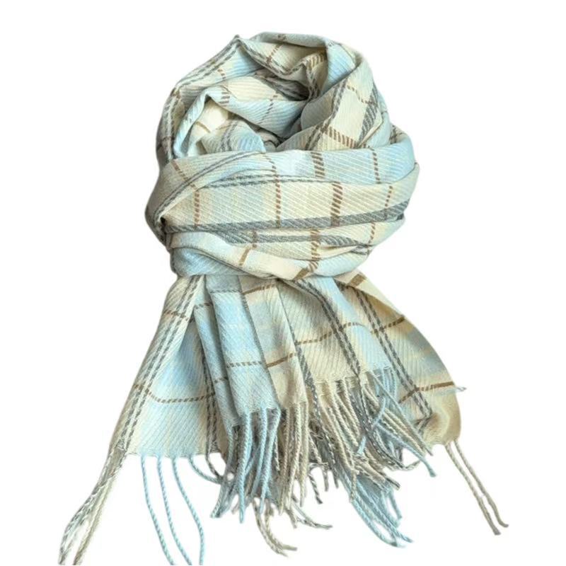 College Style Autumn and Winter Scarf Women's New Tassel Plaid Thickened To Keep Warm, Sweet and Cute Neck Protection JK with Scarf