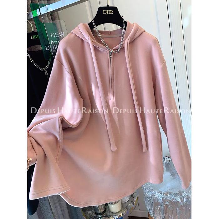 

Five-Color Half-Zip Hooded Long-Sleeve Women s T-Shirt – Mid-Length Autumn/Winter Base Layer L (120-145 Jin) рожевий