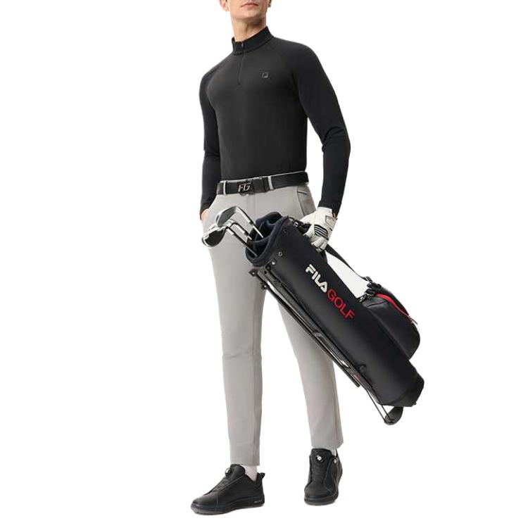 Fila Golf Series Comfortable Solid Color Pullover Stand Collar Long Sleeve T-Shirt Men Tops Deep-Black A11M515216F-BK