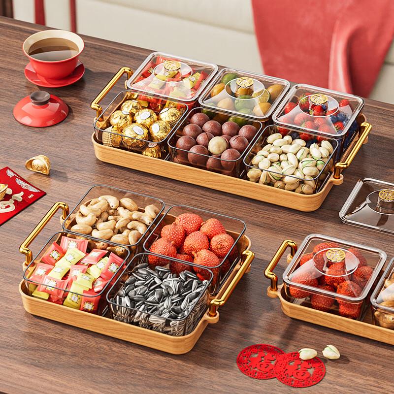 Праздничная коробка для конфет и сухофруктов с 6 отделениями под древесину