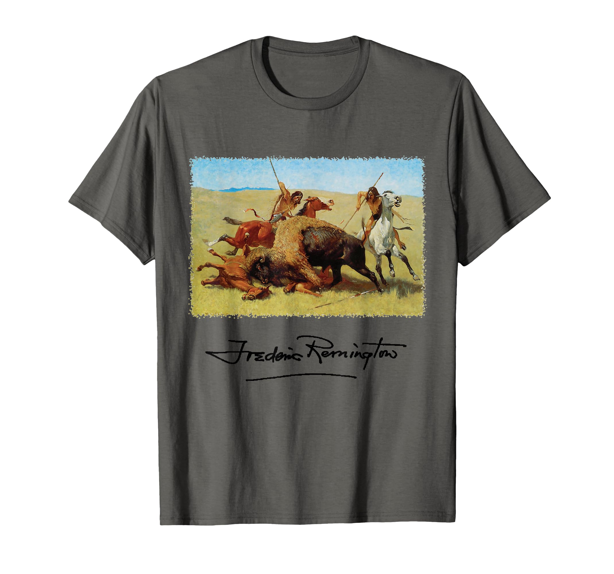

Buffalo Hunt by Frederic Remington, Native American Art. T-Shirt