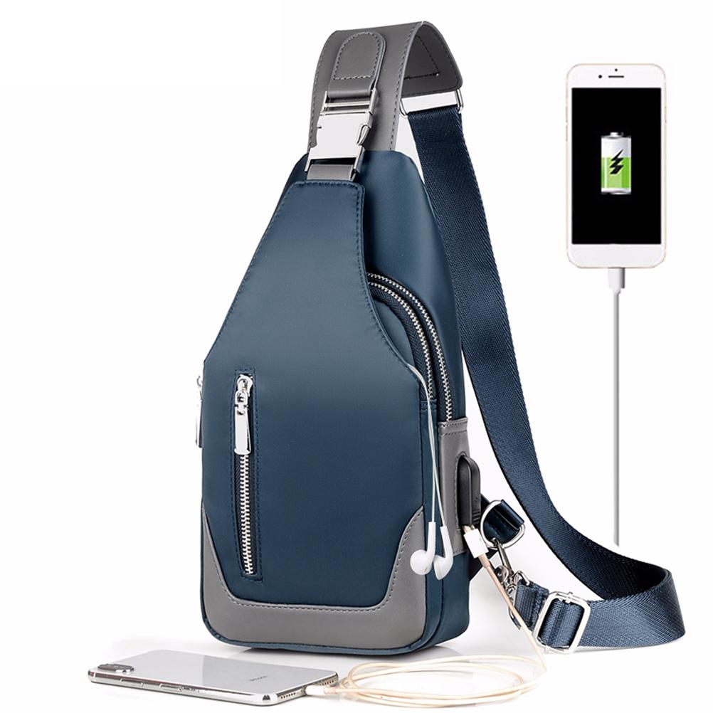 Men s Chest Bag Waterproof Oxford Cloth Crossbody Bag with Charging Port Headphone Jack