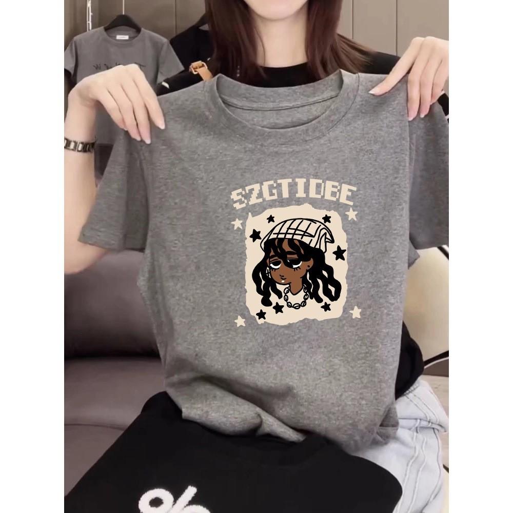 Cartoon Anime Graphic T Shirt For Women Summer Casual Loose Fit Cotton Top