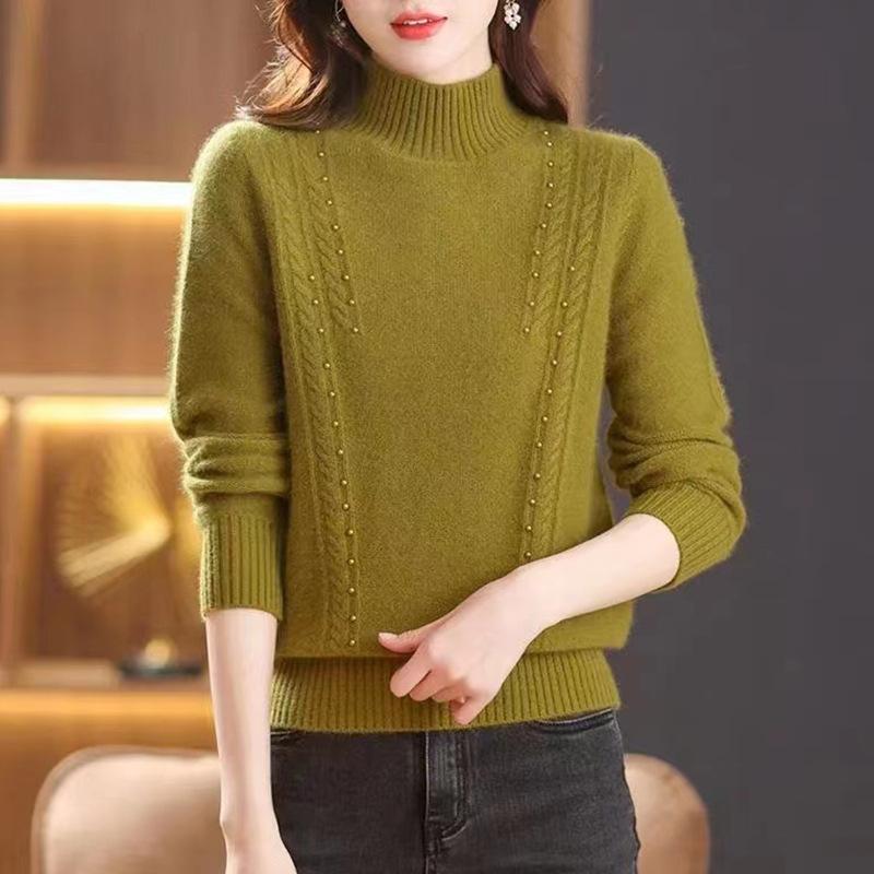 Half High Neck Sweater for Women Pullover Sweater Autumn and Winter Long Sleeved Knit Sweater for Women