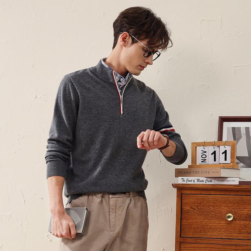 Komonboca Herren Pullover mit halbem Reißverschluss aus 100% Wolle