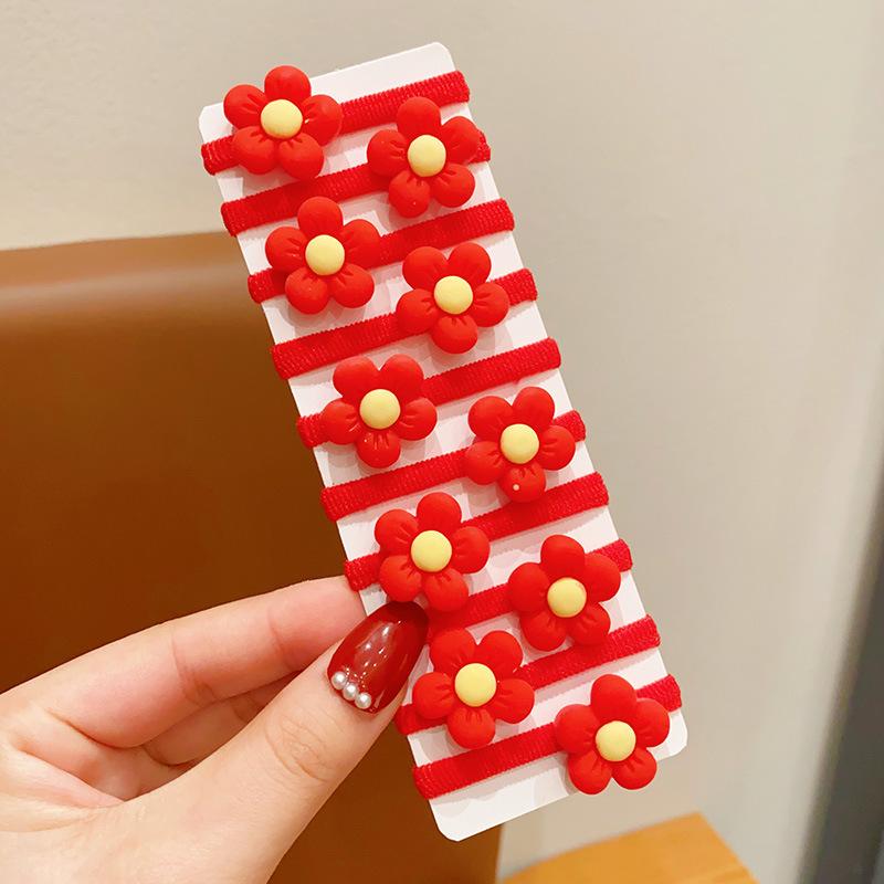 Cute Red New Year Children's Hair Ties - Non-Damaging Festive Elastic Bands for Girls