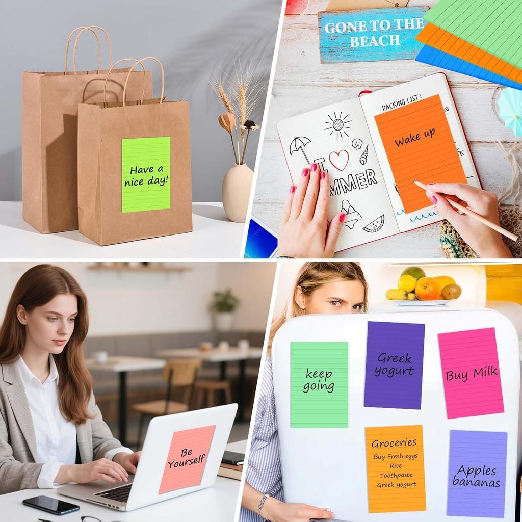 (12 Pack) Lined Sticky Notes 4x6 Inch, 12 Bright Colors - Sticky Note with Lines, Strong Adhesive & No Residue - Large Sticky Notes Thick Paper, for