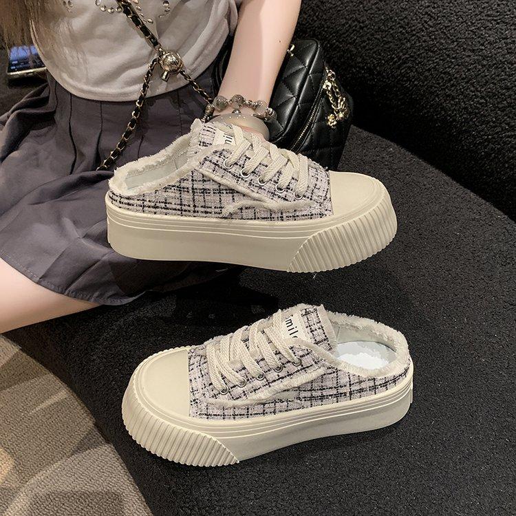 Mode 2024 Neue Sneaker Damen Ankunft Damen Freizeitschuhe Schnürschuhe Dickbesohlte Slipper Damen Einfarbige Canvas-Schuhe