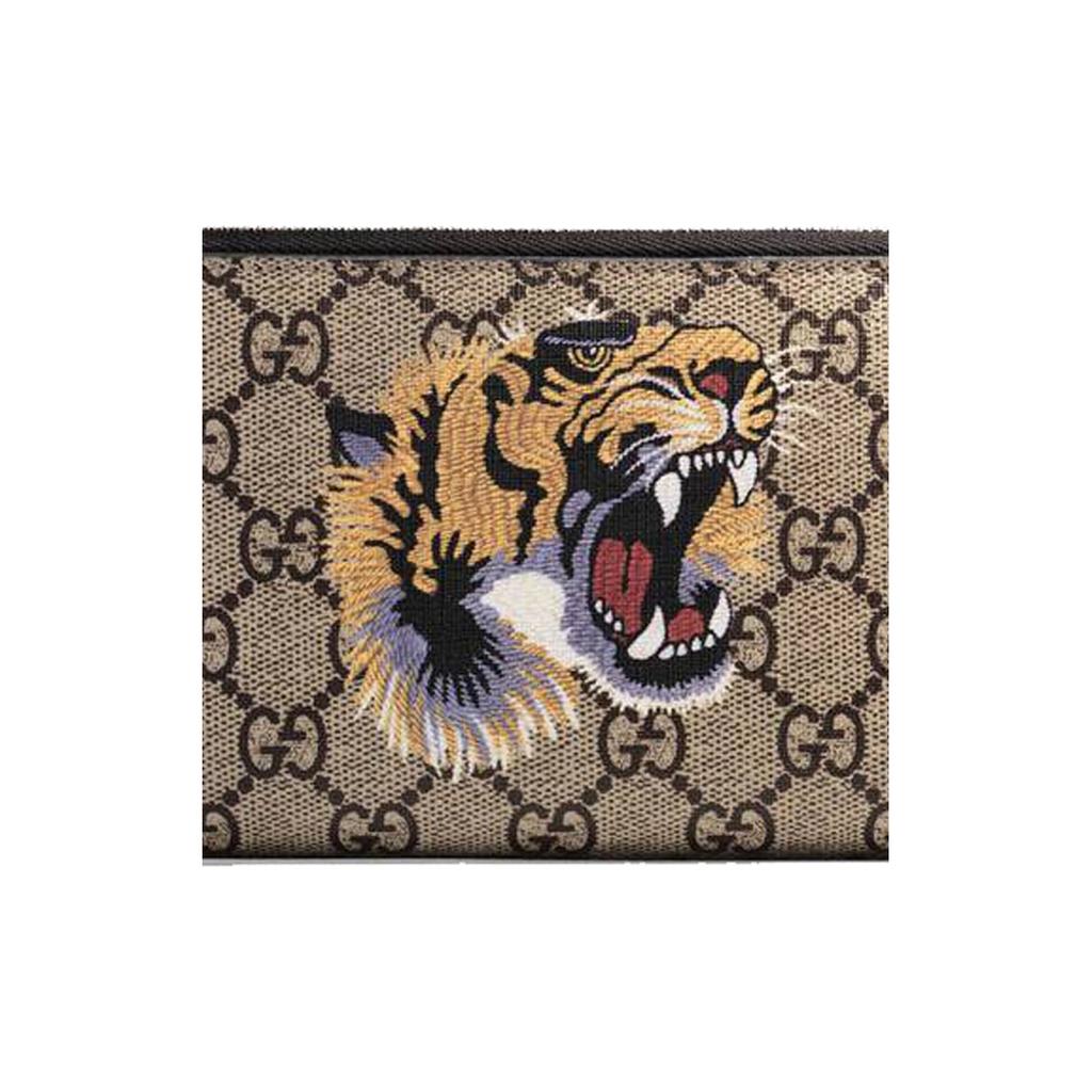 Gucci Tiger Head Print Vintage Logo Canvas And Leather Long Zipper Wallet Men Wallet Ebony Black 451273-K5Z1N-8666