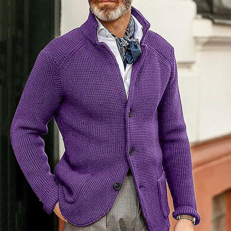 Men's Slim Fit Knitted Sweater - Solid Color, Turn-Down Collar, Long Sleeve, Trendy Brand for Fall/Winter