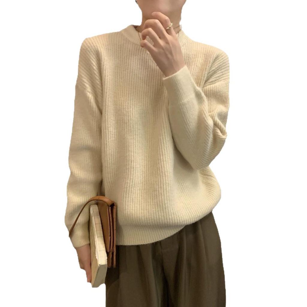 2026 Autumn/Winter Milk Almond Knit Top: Korean Style, Women's Versatile Soft & Cozy Pullover Sweater