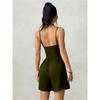 Women's Solid Color Sleeveless Halterneck Suspender Jumpsuit Pleated Waist Shorts