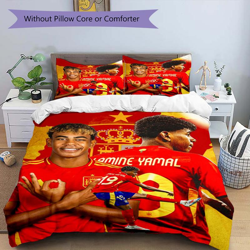 Lamine Yamal Green Spotify Logo Bedding Set,Breathable Bed Linen for Guest Room Decoration,Perfect Housewarming Gift,All Season Duvet Cover with Pillo