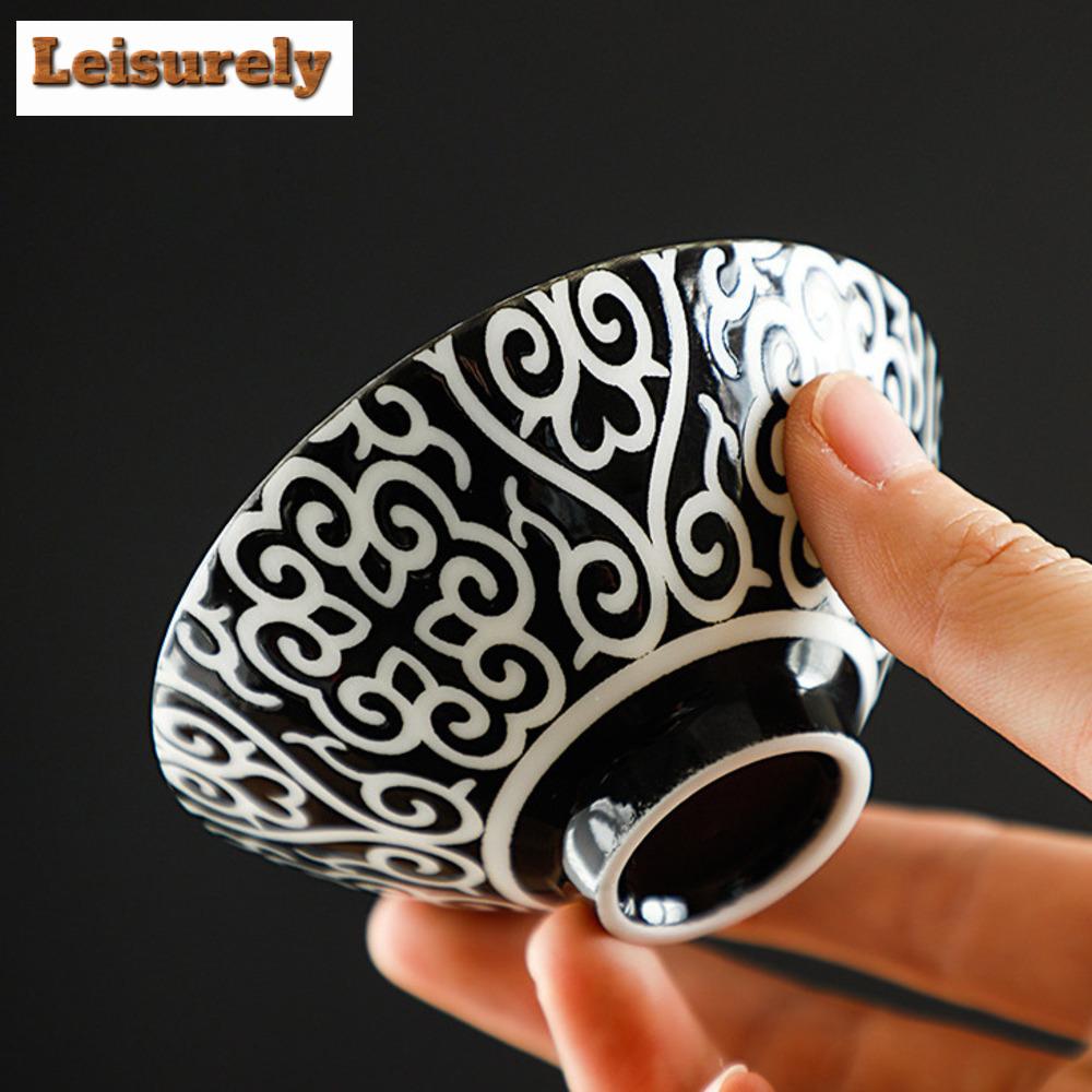 70 ml antike blaue und weiße Keramik-Teetasse, handgefertigt, eingelegte silberne Teetasse, Haushalts-Teeschale, persönliches Einzeltassen-Teeservice