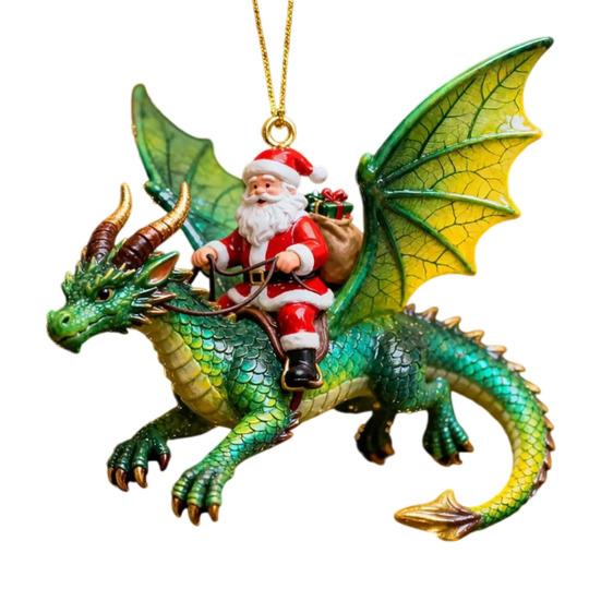 Christmas Door Window Decor Santa Claus Dragon Rider Ornament, 2D Acrylic Red Unique Xmas Ornament for Home with Flying Tree Hanging Decorations