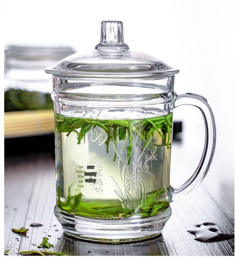 Large-Capacity, High-Temperature Resistant Glass Teacup with Handle and Lid for Men