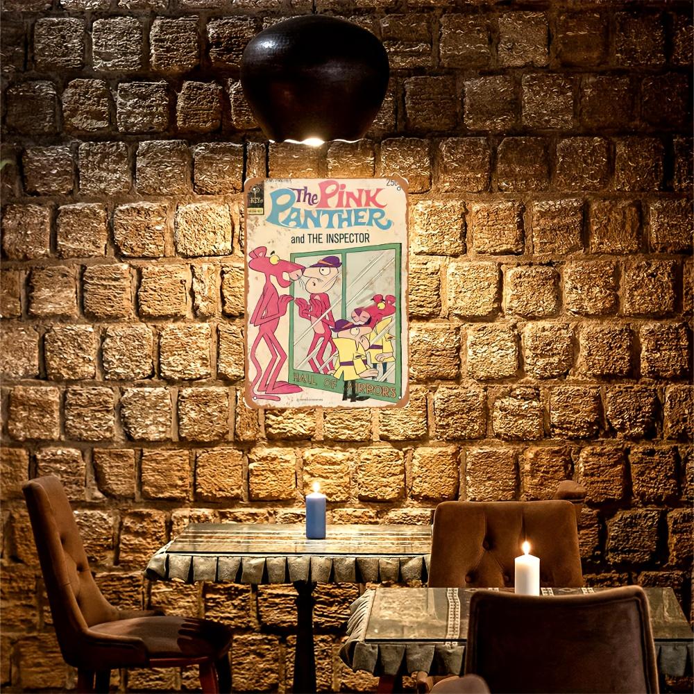 One piece aluminum plaque, "Pink Panther and Detective", (8x12 inches/20cm*30cm), perfect home decorations for bathroom