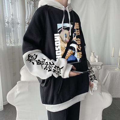 Demon Slayer Anime Harajuku Men Women Patchwork Winter Hoodies Kimetsu No Yaiba Cool Inosuke Hashibira Plus Size Sweatshirts