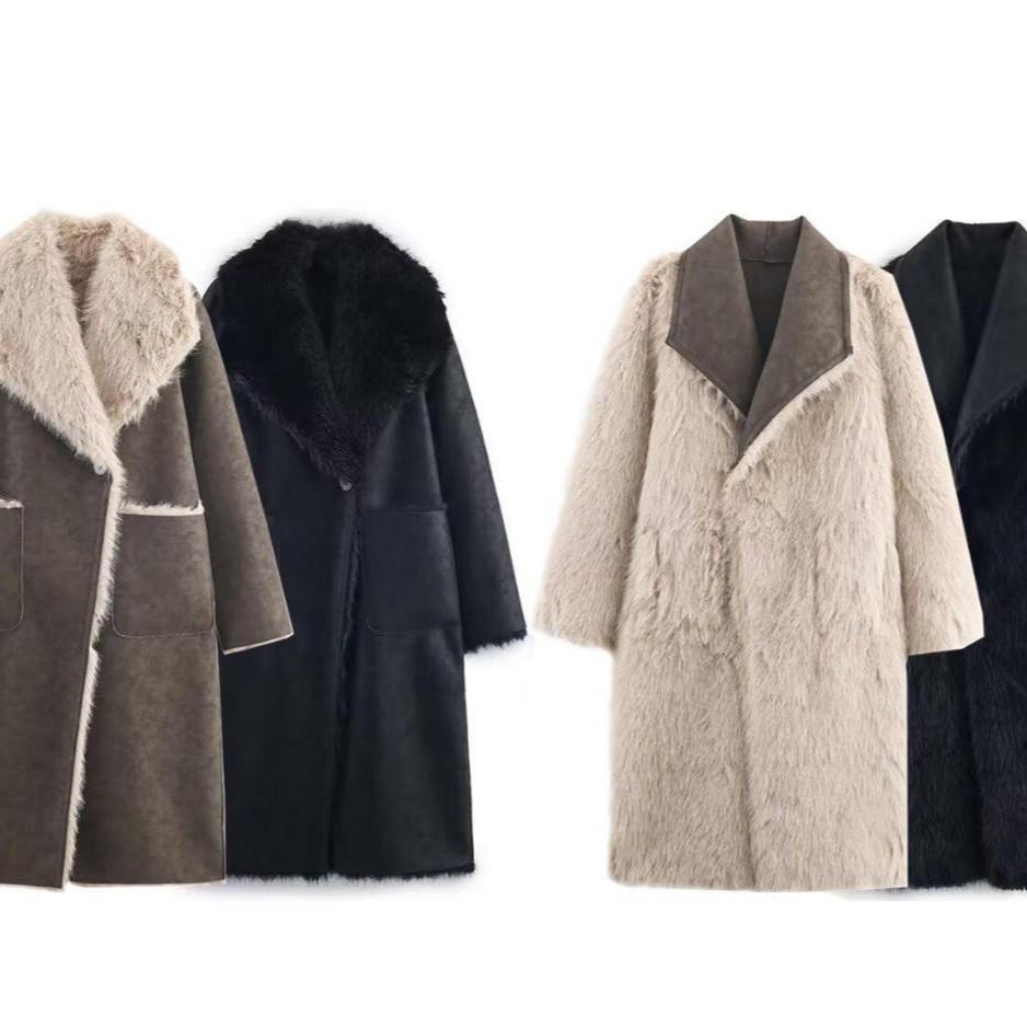 European & American Women's Fashion Reversible Faux Fur Coat - Casual Style