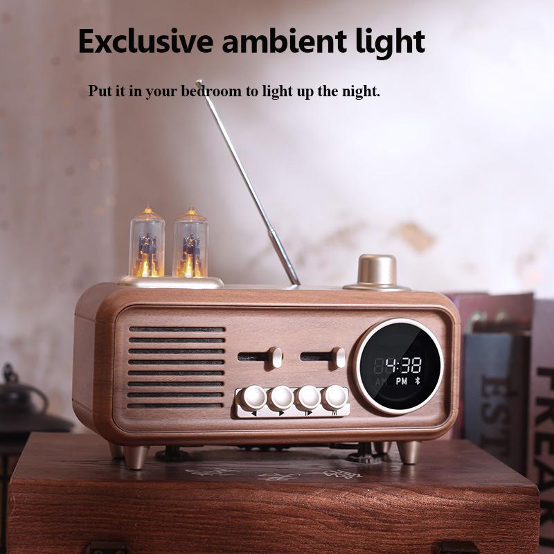 Wireless Retro Bluetooth Speaker Portable Vintage Bluetooth Soundbar FM Radio with Ambient Light Time Display Support TF USB AUX