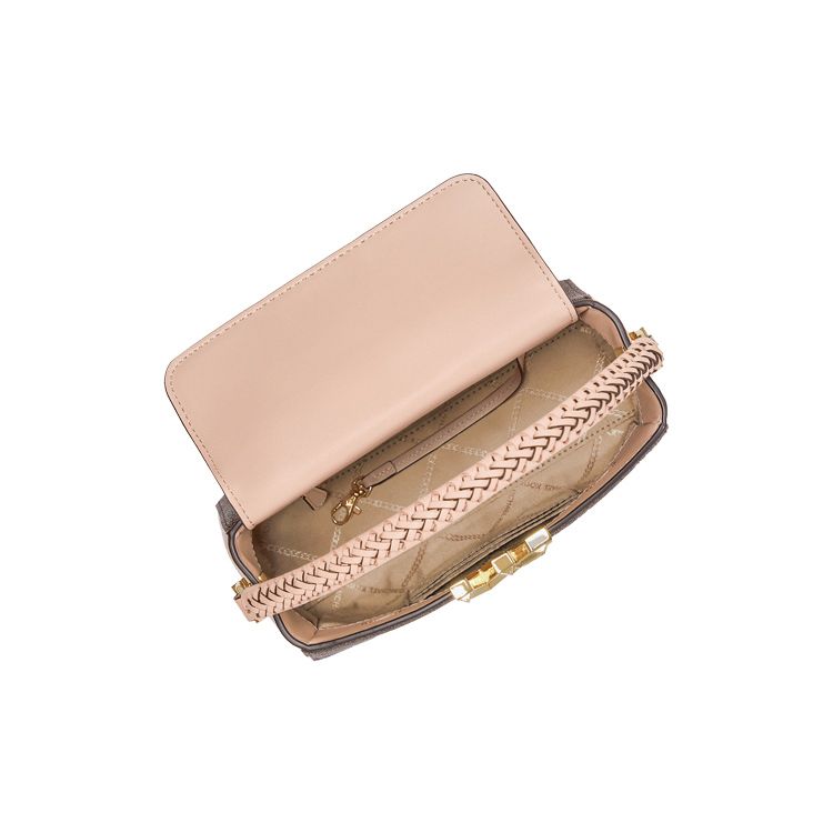 Michael Kors Karlie Vintage Monogram Logo Color Block Leather Shoulder Bag Women handbags Vanilla-White Pink 30F1GCDS2B-173