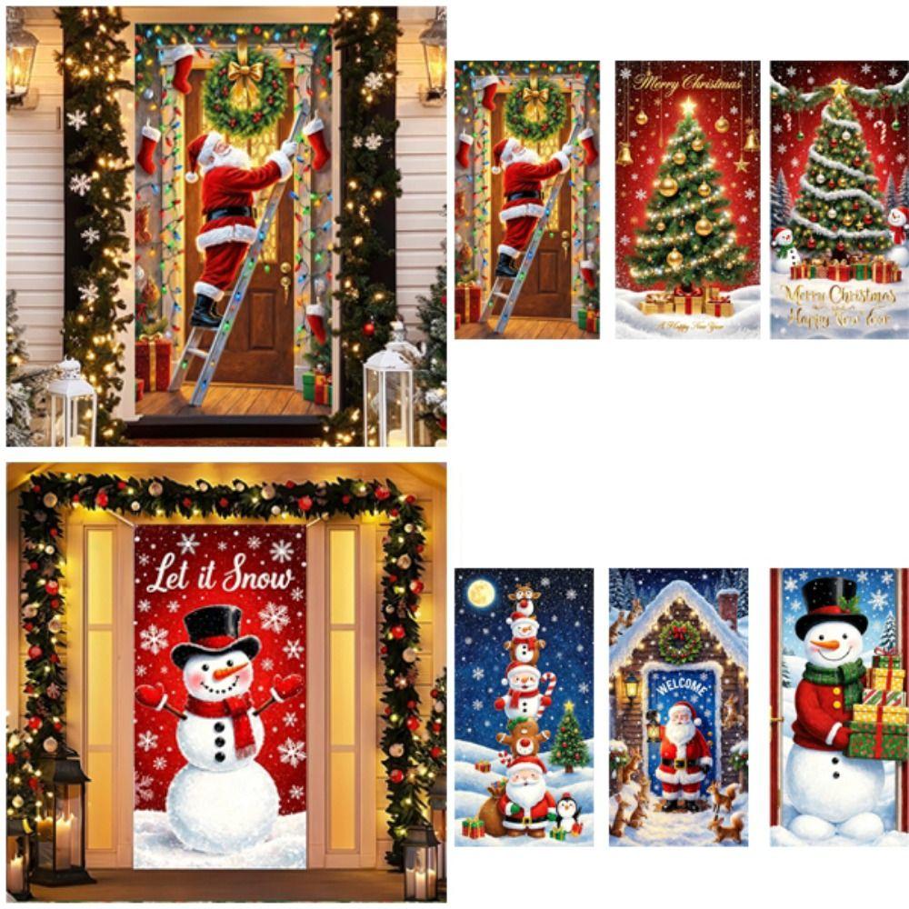 Door Hanging Christmas Door Cover Atmosphere Arrangement Background Door Decoration Old Man Snowman Holiday Props Hanging Flag