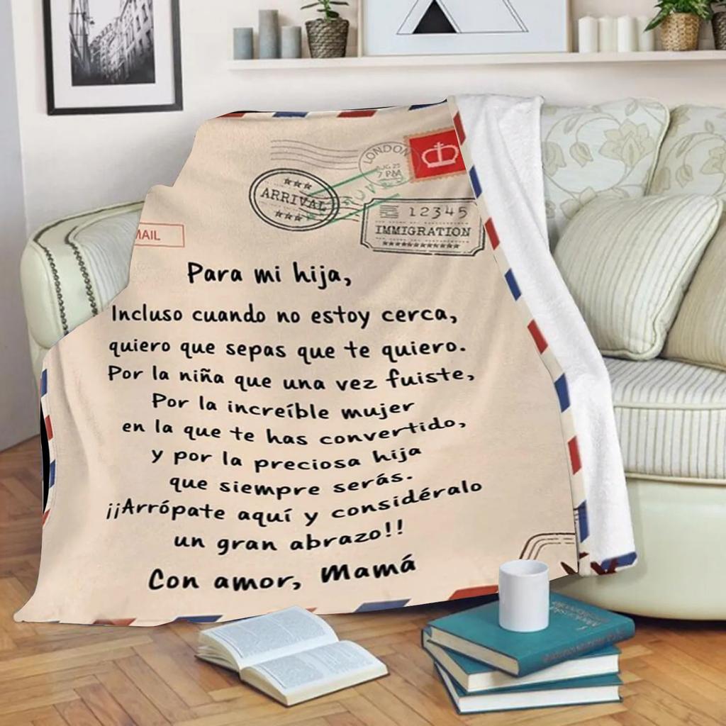 Spanish Message Designer Blankets Manta Beach Picnic Flannel Blanket Mom To Daughter/Son Letter Quilt Express Love 150-220cm