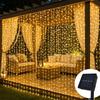Solar Curtain Light LED Outdoor Waterproof 300leds Garland Decor String Lights Yard Christmas Fairy Wedding Party Terrace Garden