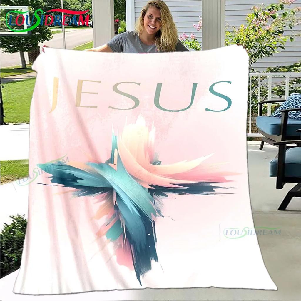 Fashion Bible Verses Jesus Pattern Blanket Flannel Thin Blanket Portable Home Travel Office Lunch Break Blanket Birthday Gift