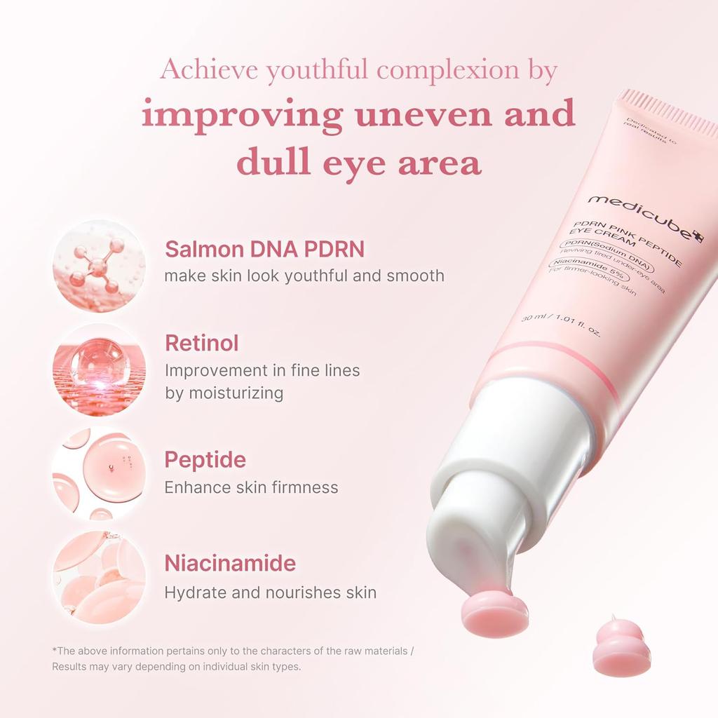 Medicube Salmon DNA PDRN Pink Peptide Eye Serum with Niacinamide and 99% Pure Retinol - Against Fine Lines
