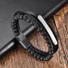 Mens Stainless Steel Beaded Bracelet With Volcanic Stone Leather Wrap Geometric Minimalist Design Daily Wear