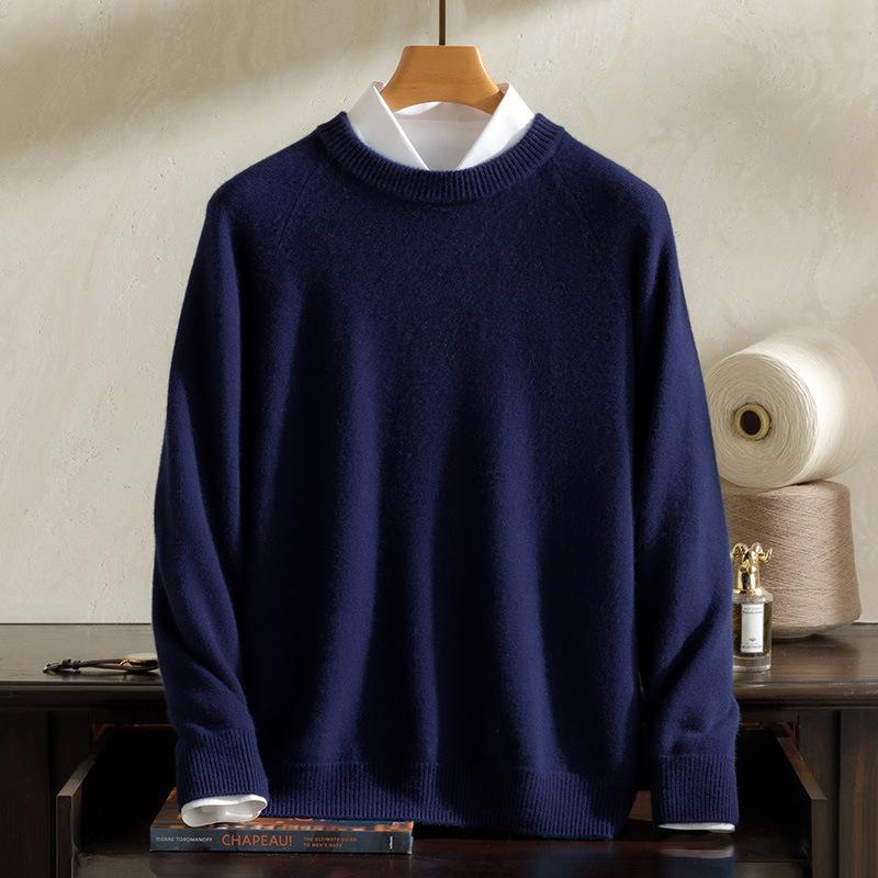 Thickened 100 pure cashmere sweater men s round neck shoulder sleeve sweater knitted sweater warm inner men s S