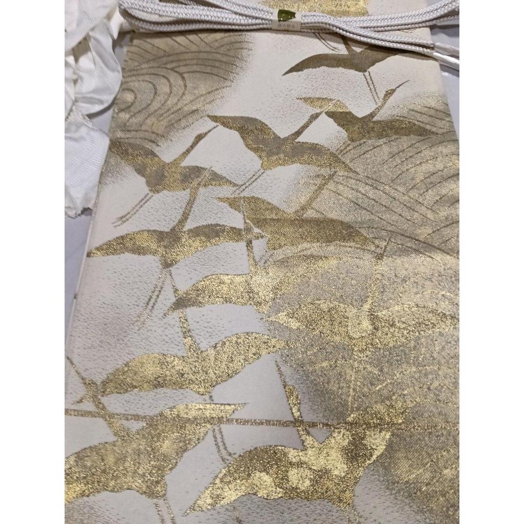 Used Black Tomesode, Pure Silk, Piece Embroidery, Flying Crane Hamamatsu Pattern, Five Crest Hiyori Tailoring, Fukuro Obi Pure Silk, Mitsukoshi