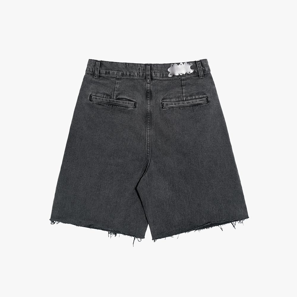 I Earth W-Damaged Denim Shorts [Charcoal]