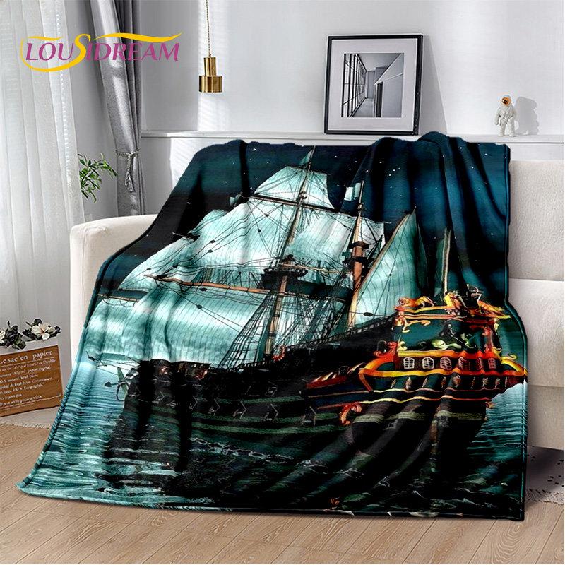 A Pirate Boat,Barque,Boat Ship Monster Soft Plush Blanket,Flannel Blanket Throw Blanket for Living Room Bedroom Bed Sofa Picnic