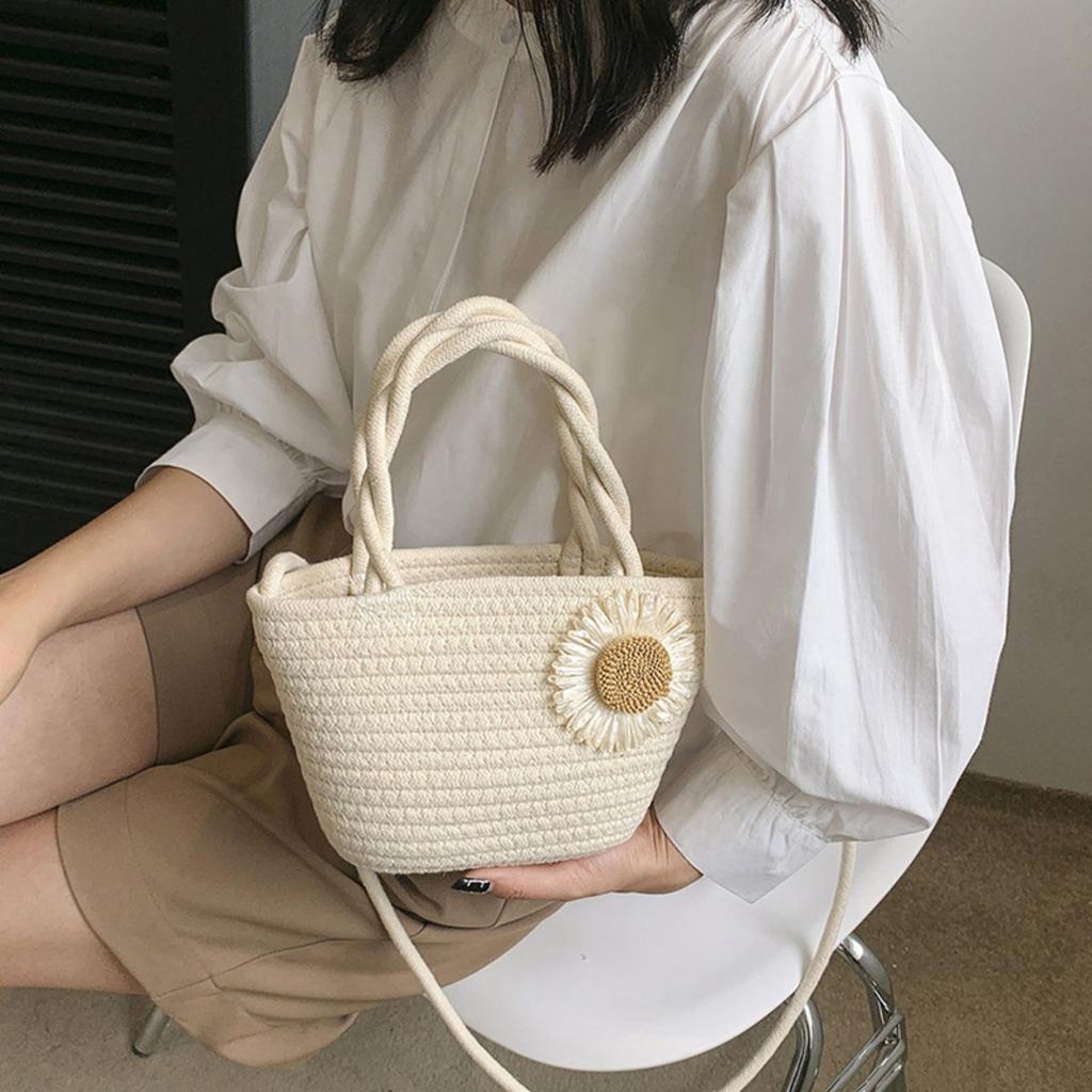 Hand Woven Bag, Eco-friendly, Handbag, Flower Bag, Shoulder Bag, Solid Color, Storage Bag, Vacation Bag, Crossbody Bag