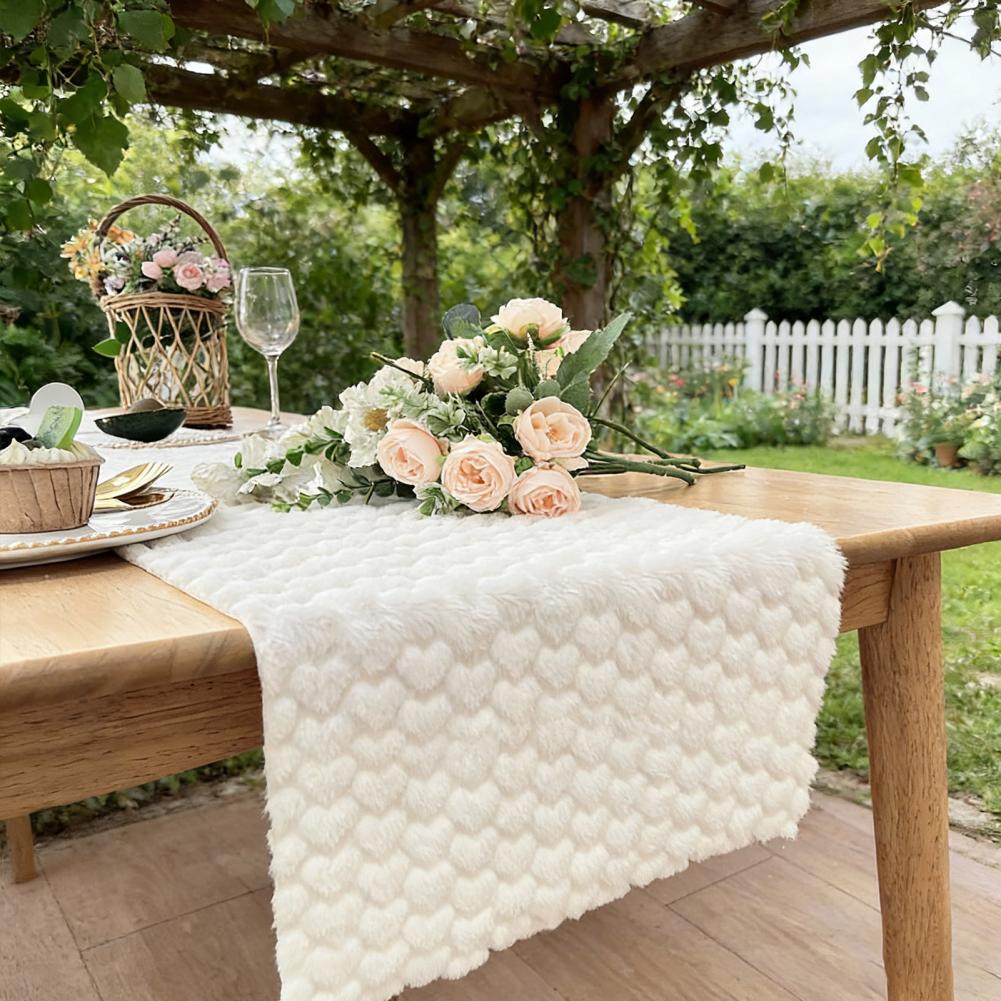Valentine Day Table Decor Valentine's Day Table Runner 3d Heart Design Faux Rabbit Fur Decor Elegant Holiday Centerpiece