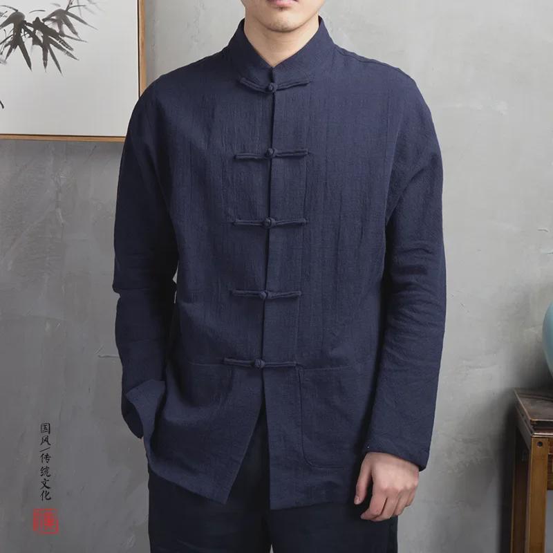 Herren Retro Chinesischer Stil Leinen Langarmhemd