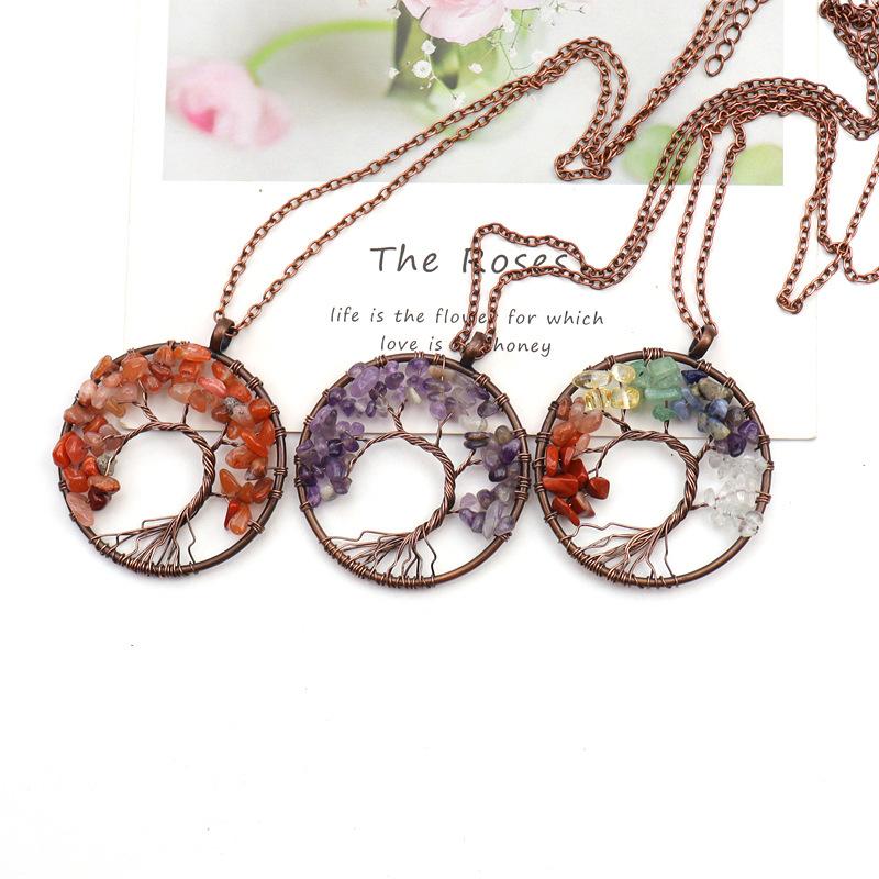 Vintage Handmade Bending Tree Of Life Colorful Gravel Crystal Pendant N79