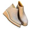 Large Size Slope Heel Short Boots Women's Autumn and Winter New European and American Flat Bottom Side Zipper Round Head Solid Color Bare Boots