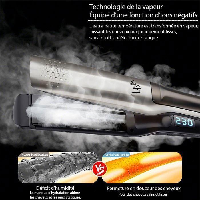 Lisseur Boucleur Vapeur - WENZYLIQUOX - Pro - 10 temp. (jusqu'à 230°C) - Plaques céramique - Vapeur brevetée