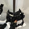 PU Leather Pearl Chain Crossbody Bag Korean Style Pleated Handbag Cloud Shoulder Bag  Office Worker