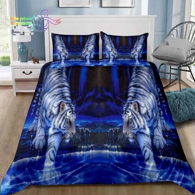 Retro Forest Tiger Bedding Set Single Twin Full Queen King Size Bed Set Adult Kid Bedroom 3D Print Animal Bedding Gift