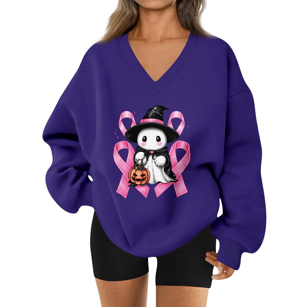 Women's V-neck Dropped Shoulder Halloween Print Sports Sweatshirt Top