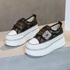6CM Denim Diamant Plateau Keilabsatz Echtleder Lässig Frühling Sommer Herbst Bequem Hochwertig Klobige Sneaker Versteckte Absätze Schuhe