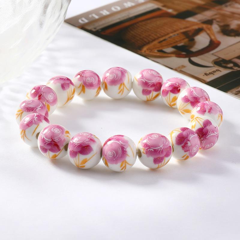Ceramic beaded flower bracelet women's retro medium and high-end sense simple Jingdezhen bracelet.