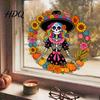 Versatile DIY Window Paster Day of the Dead Sugar Skull Lady Static Cling Día De Los Waterproof PVC Clings Muertos Sunflower Wreath Glass